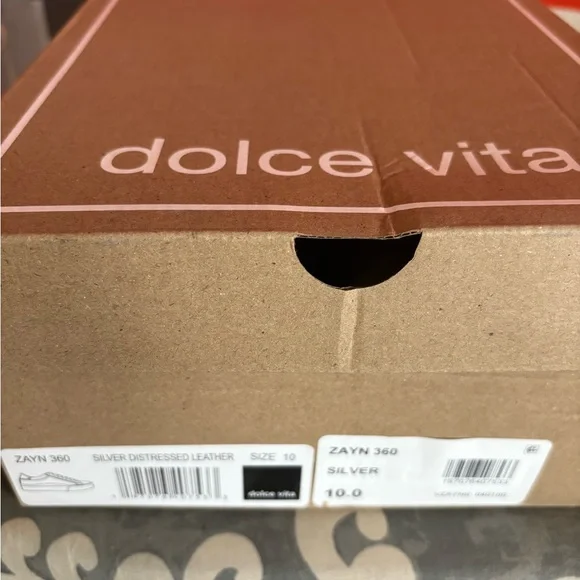 NWOT.  Dolce Vita Silver and White Sneakers with Metallic Toe Cap - Picture 8 of 9